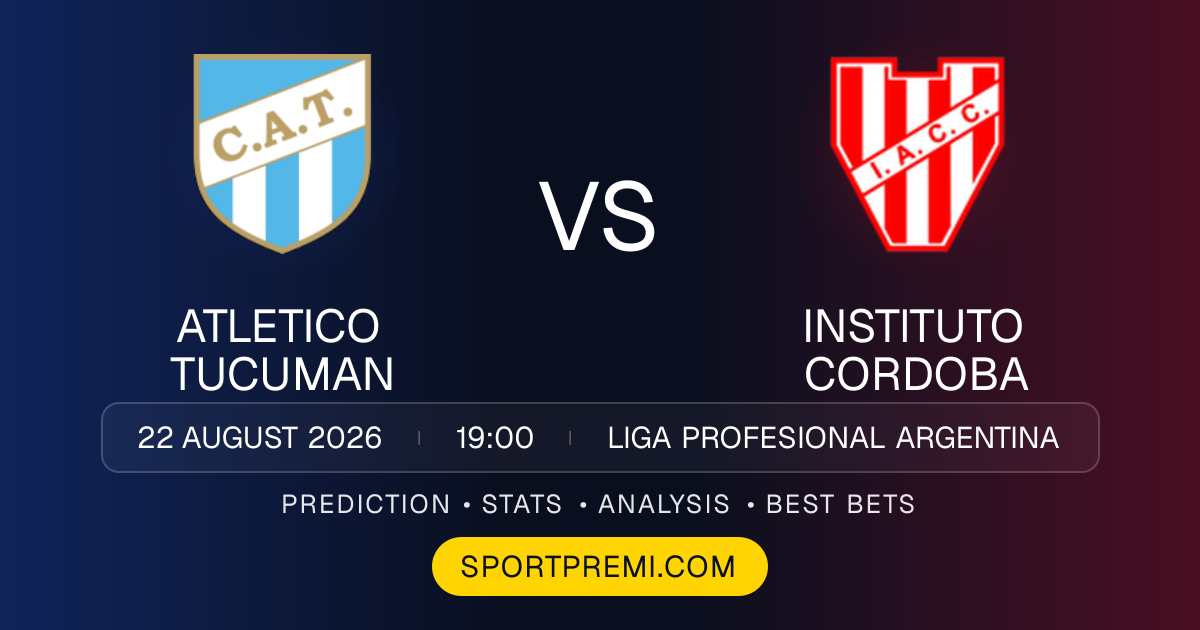 Atletico Tucuman vs Instituto Cordoba football match preview graphic for the Liga Profesional Argentina prediction on SportPremi
