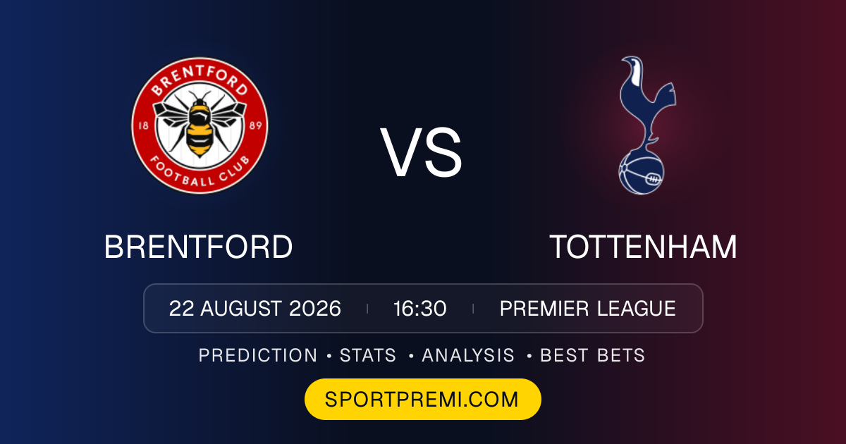 Brentford vs Tottenham football match preview graphic for the Premier League prediction on SportPremi