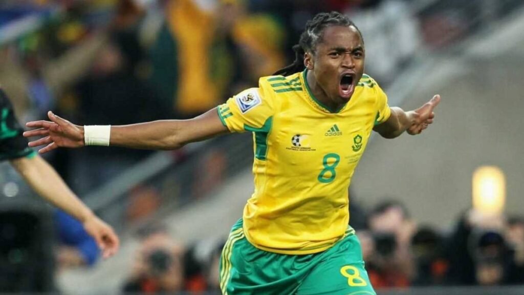image of Siphiwe Tshabalala celebrating his goal opener in 2010 World Cup.