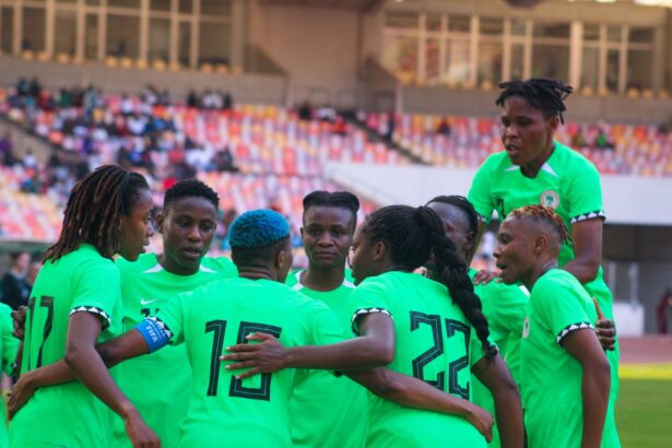 Super Falcons celebrating crucial goal against South Africa