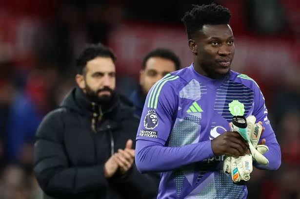 Manchester United's Ruben Amorim and Andrew Onana