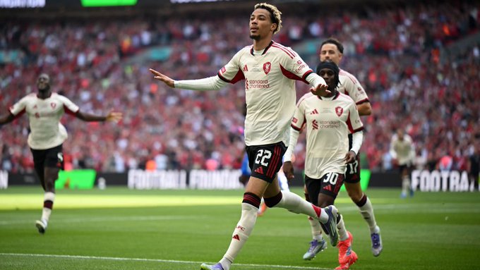 Hugo Ekitike celebrates after scoring for Liverpool