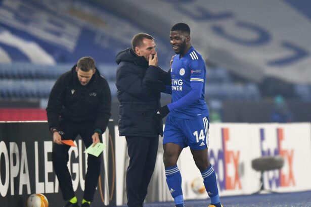 brendan rodgers and iheanacho at leicester city