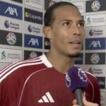 Virgil van Dijk reacts after Liverpool’s 2–1 defeat to Manchester United at Anfield in the Premier League.