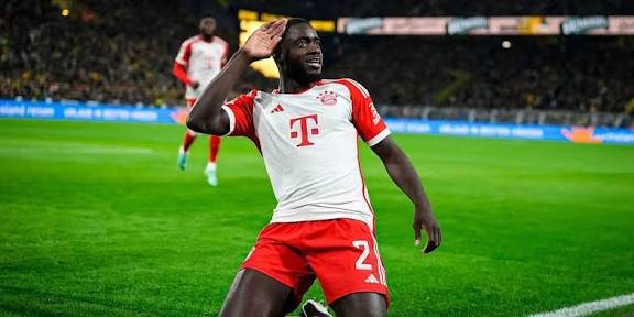 Manchester United-linked Dayot Upamecano celebrates a goal at Bayern Munich