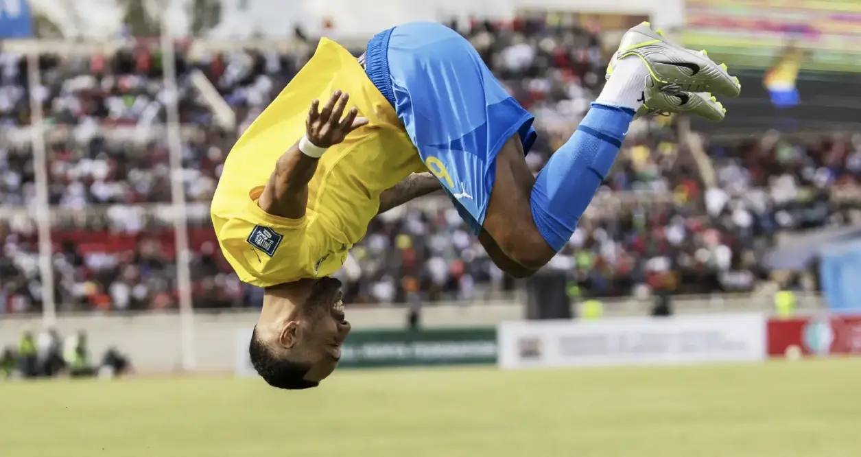 Aubameyang goal celebration after scoring for Gabon