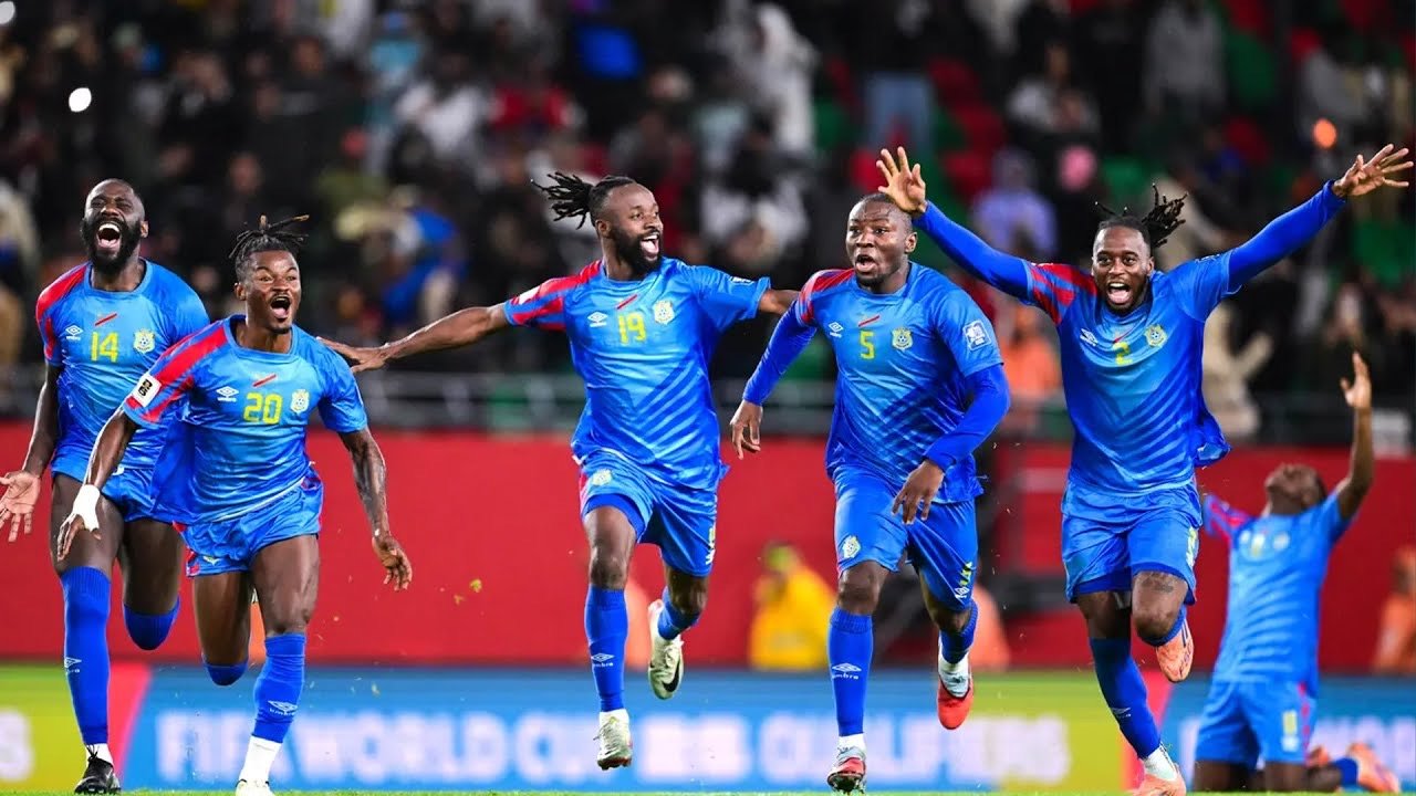 dr congo players celebrating after their penalty win over nigeria