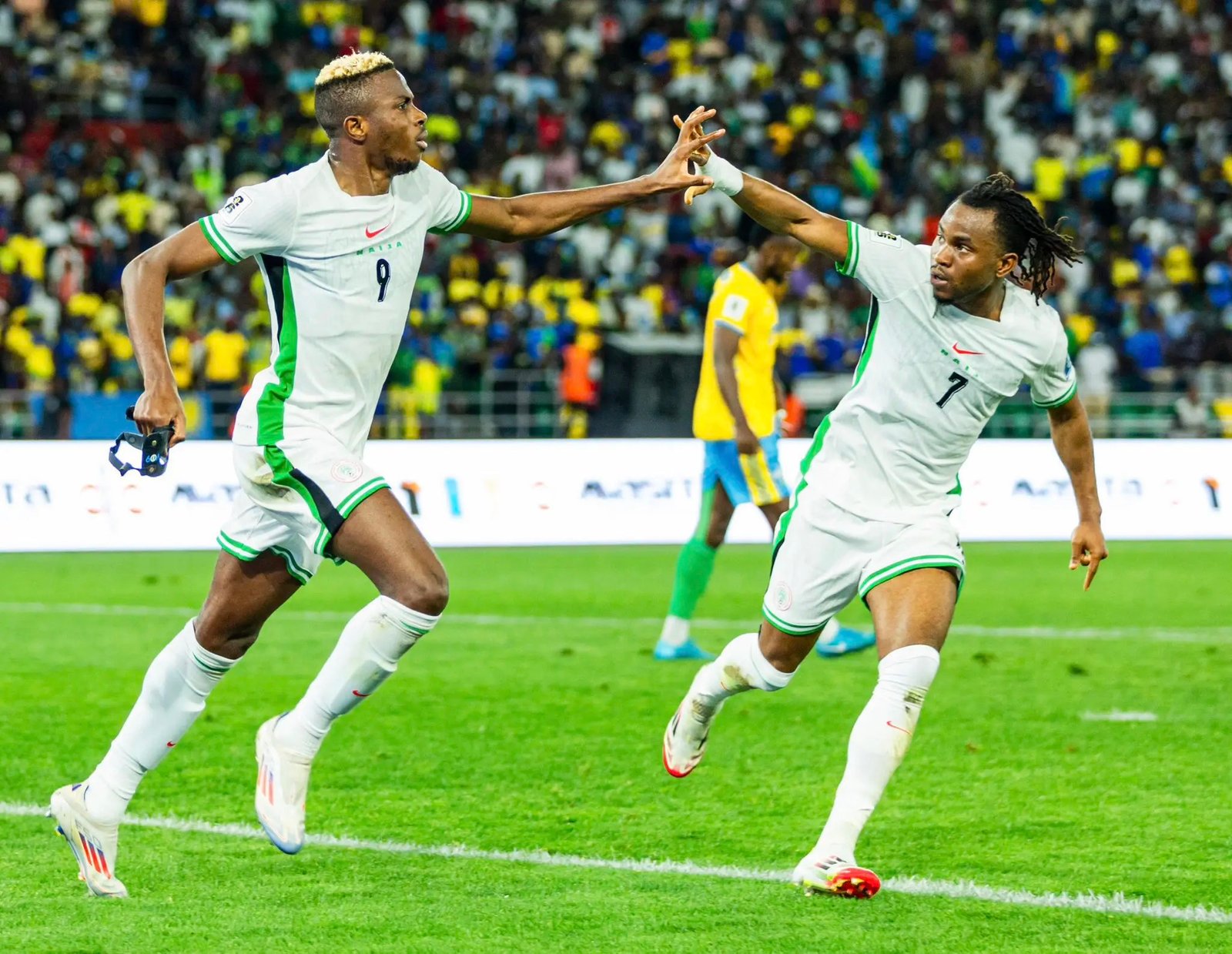 lookman and osimhen celebrating a goal for nigeria