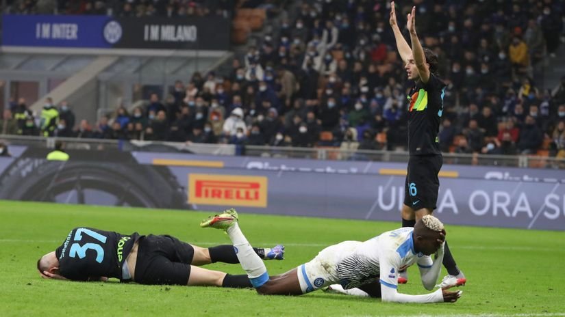 victor osimhen and milan skriniar involved in a collision in november 2021