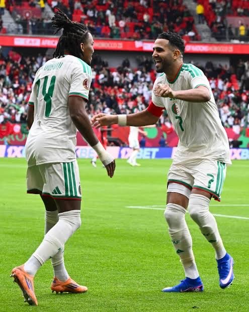 riyad mahrez celebrates a goal for algeria at the 2025 afcon