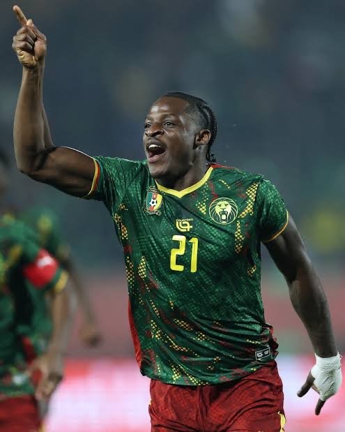 etta-eyong celebrates cameroon’s goal against gabon