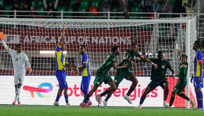 super eagles celebrate scoring vs tanzania in 2025 afcon group c match