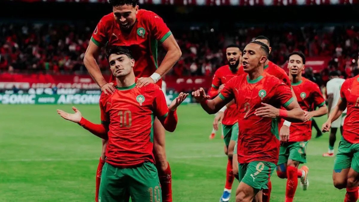 brahim diaz celebrates scoring for morocco