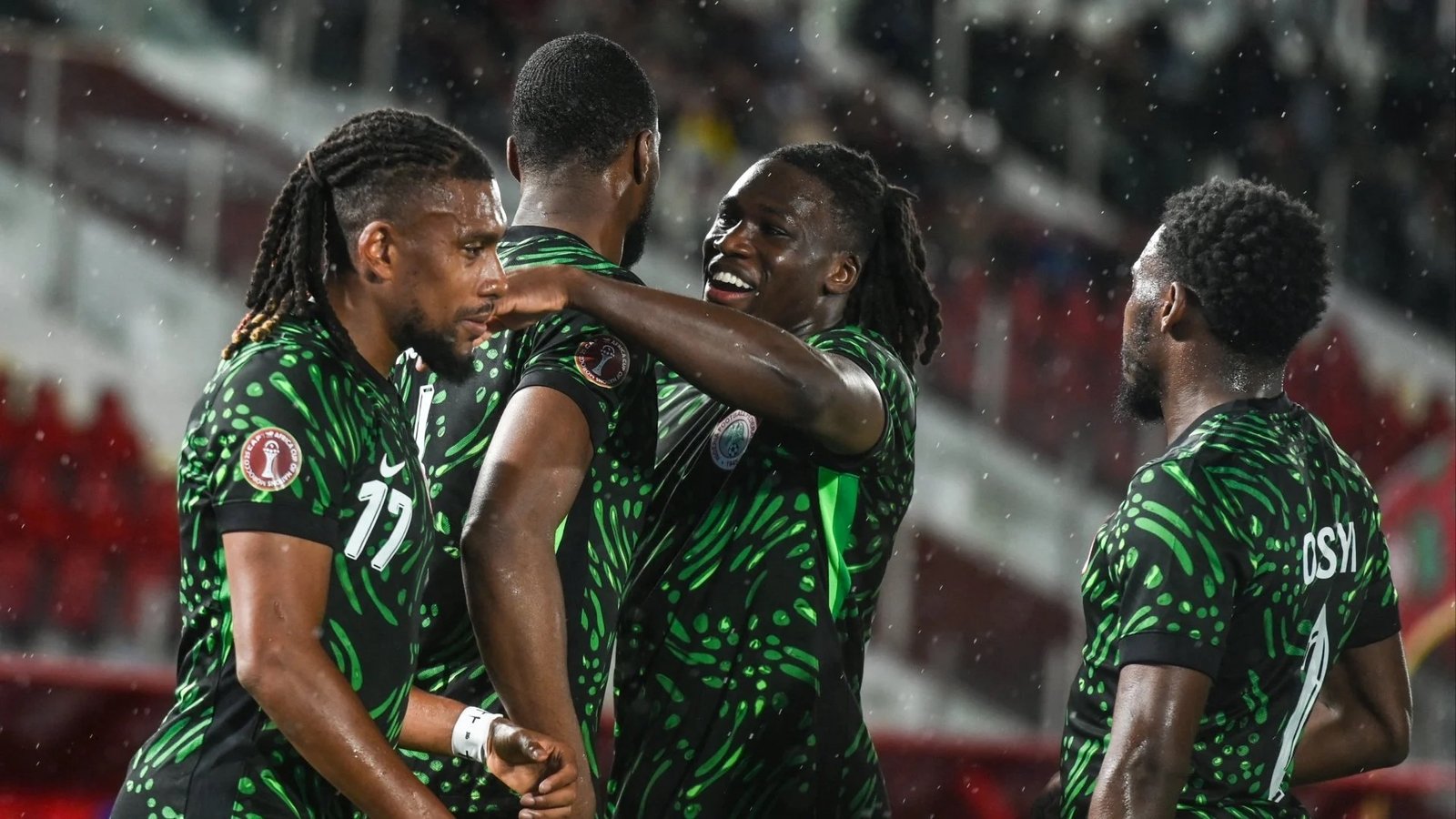 super eagles players celebrating a goal