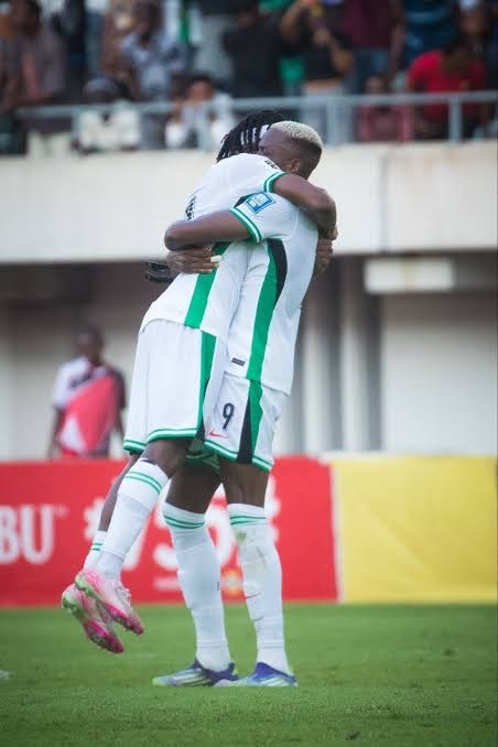 samuel chukwueze and victor osimhen celebrates a goal for nigeria against benin republic