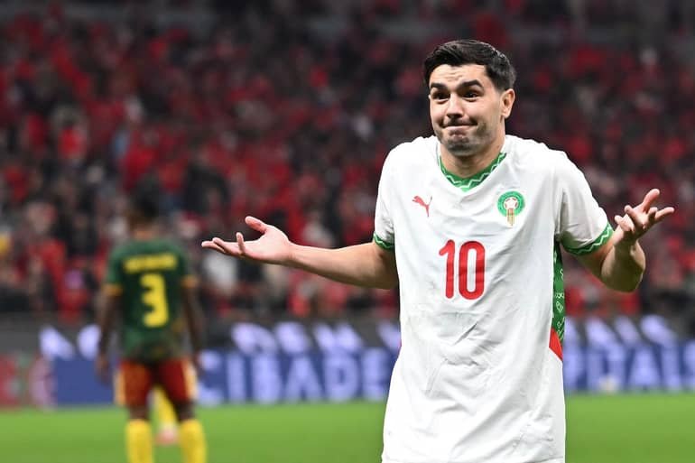brahim diaz celebrates his goal against cameroon
