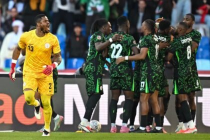 super eagles players celebrate