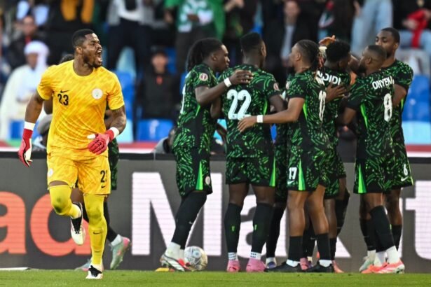 super eagles players celebrate