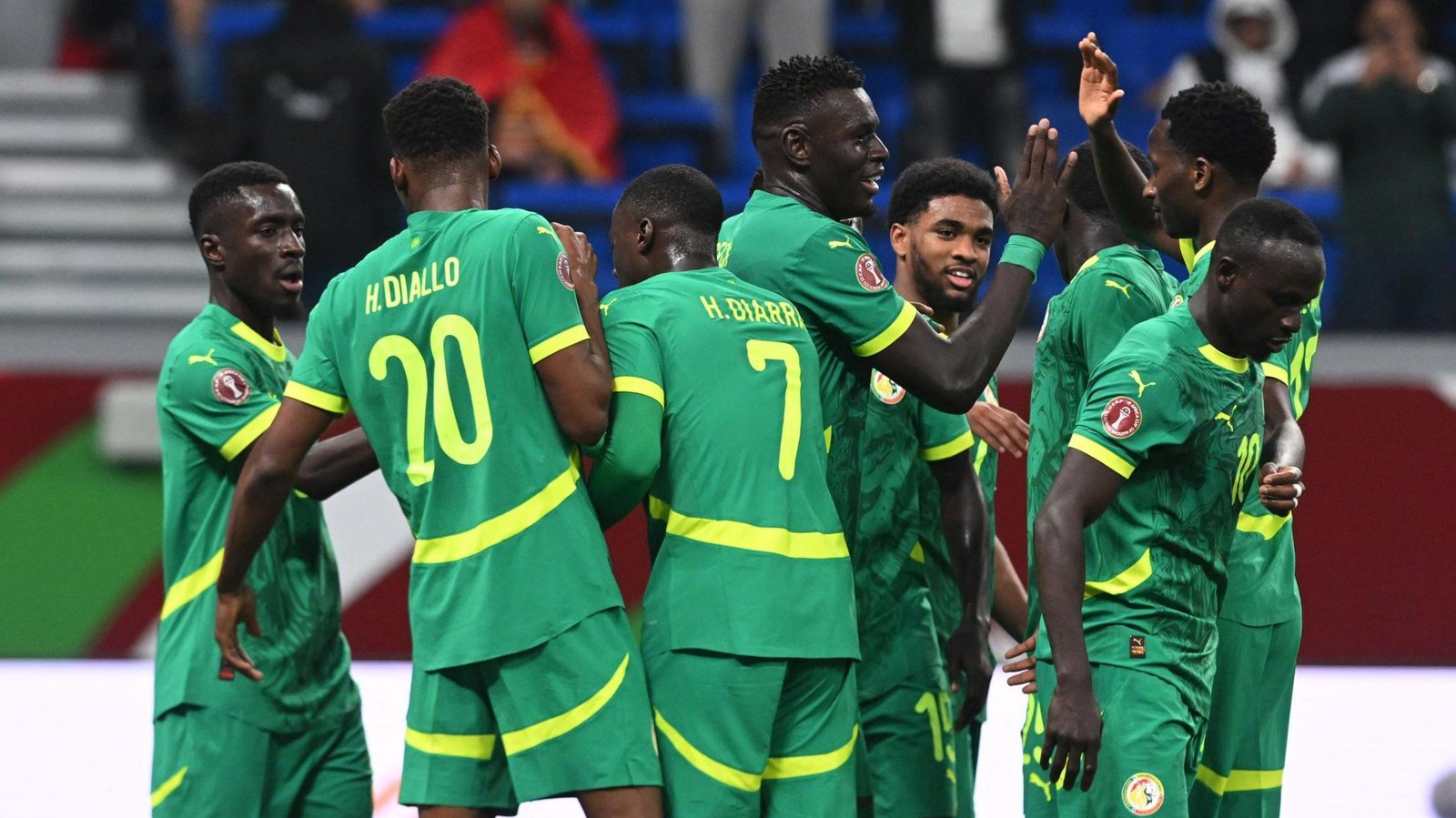 sadio mane celebrates with his senegal teammates 