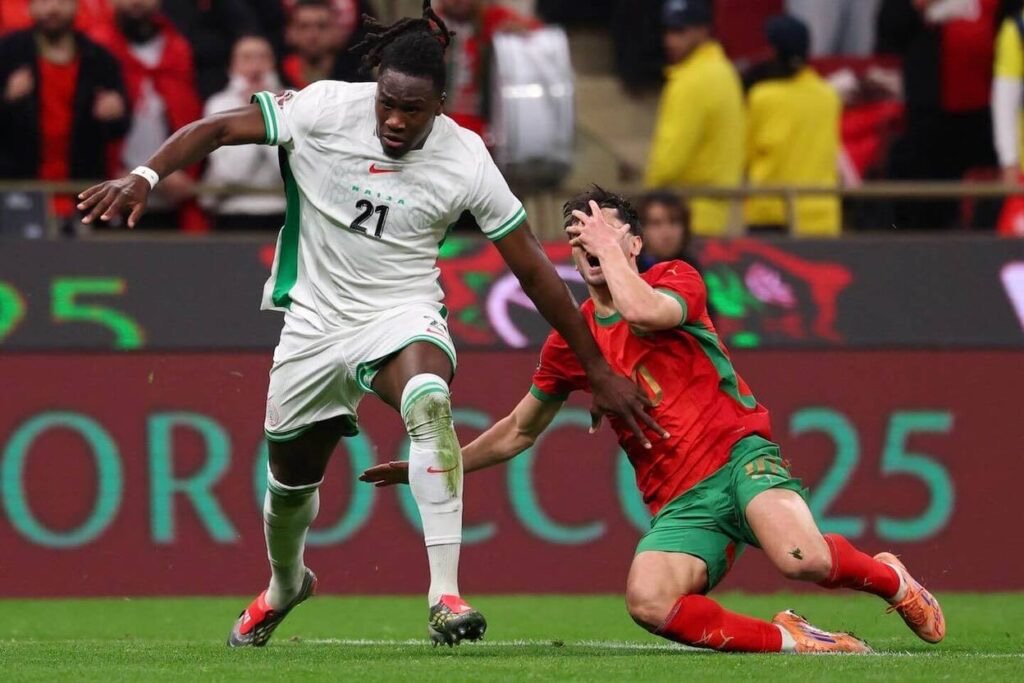 calvin bassey in action for nigeria against morocco