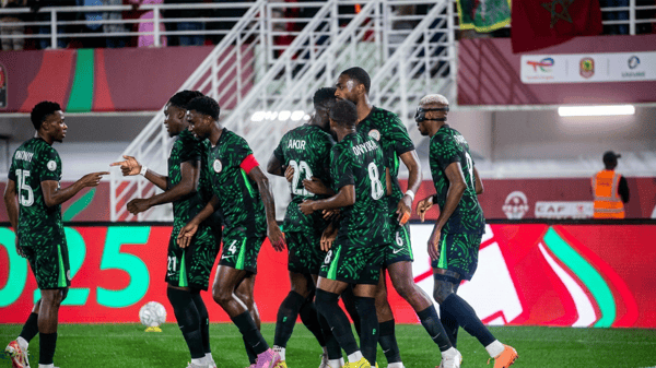 super eagles players celebrate their fourth goal against mozambique