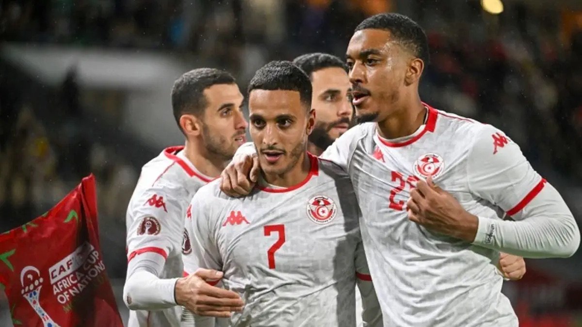 tunisia celebrate scoring during their afcon 2025 match