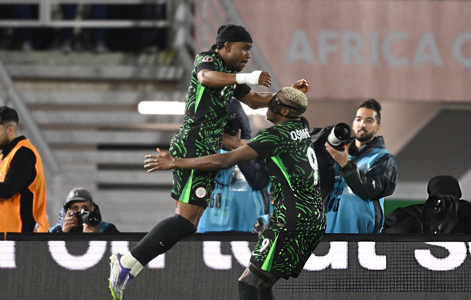 victor osimhen and ademola lookman celebrate a goal for nigeria at afcon 2025