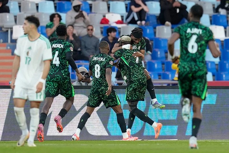 super eagles celebrate their first goal against algeria