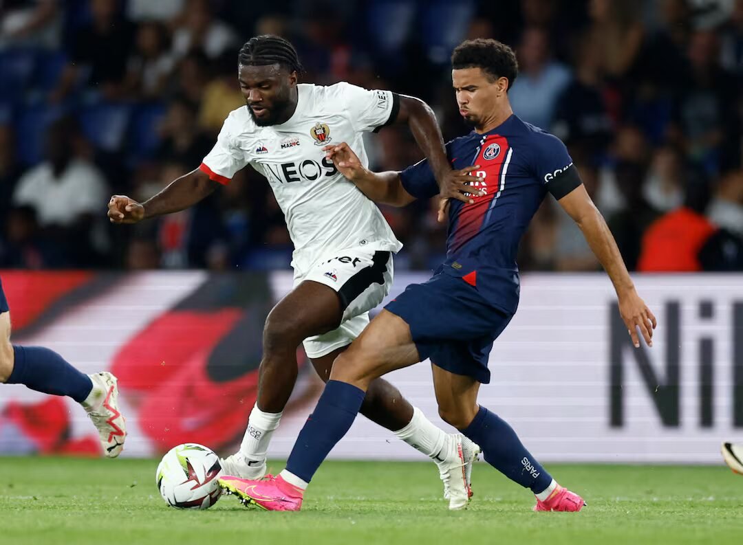 terem moffi and psg zaire-emery during a ligue one match
