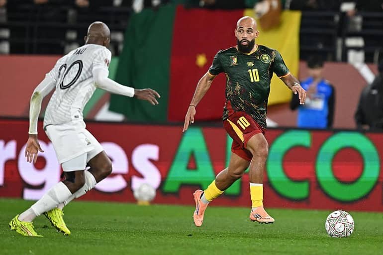 bryan mbeumo in action for cameroon against south africa