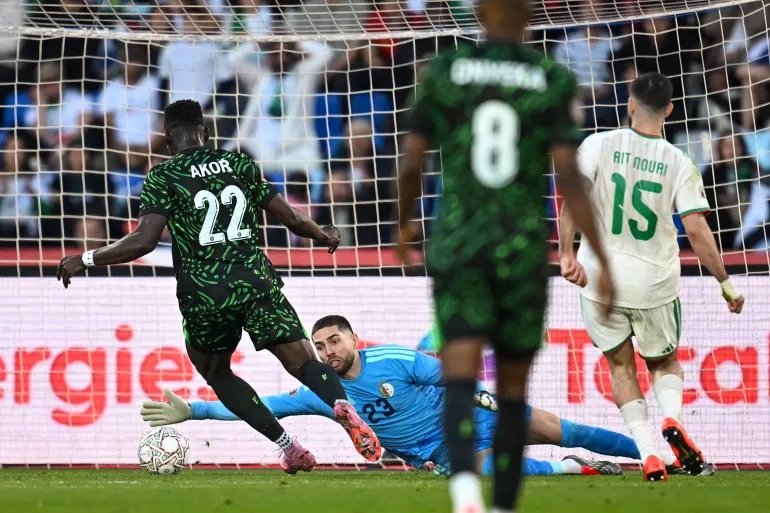 akor adams goes past luca zidane to score for nigeria against algeria