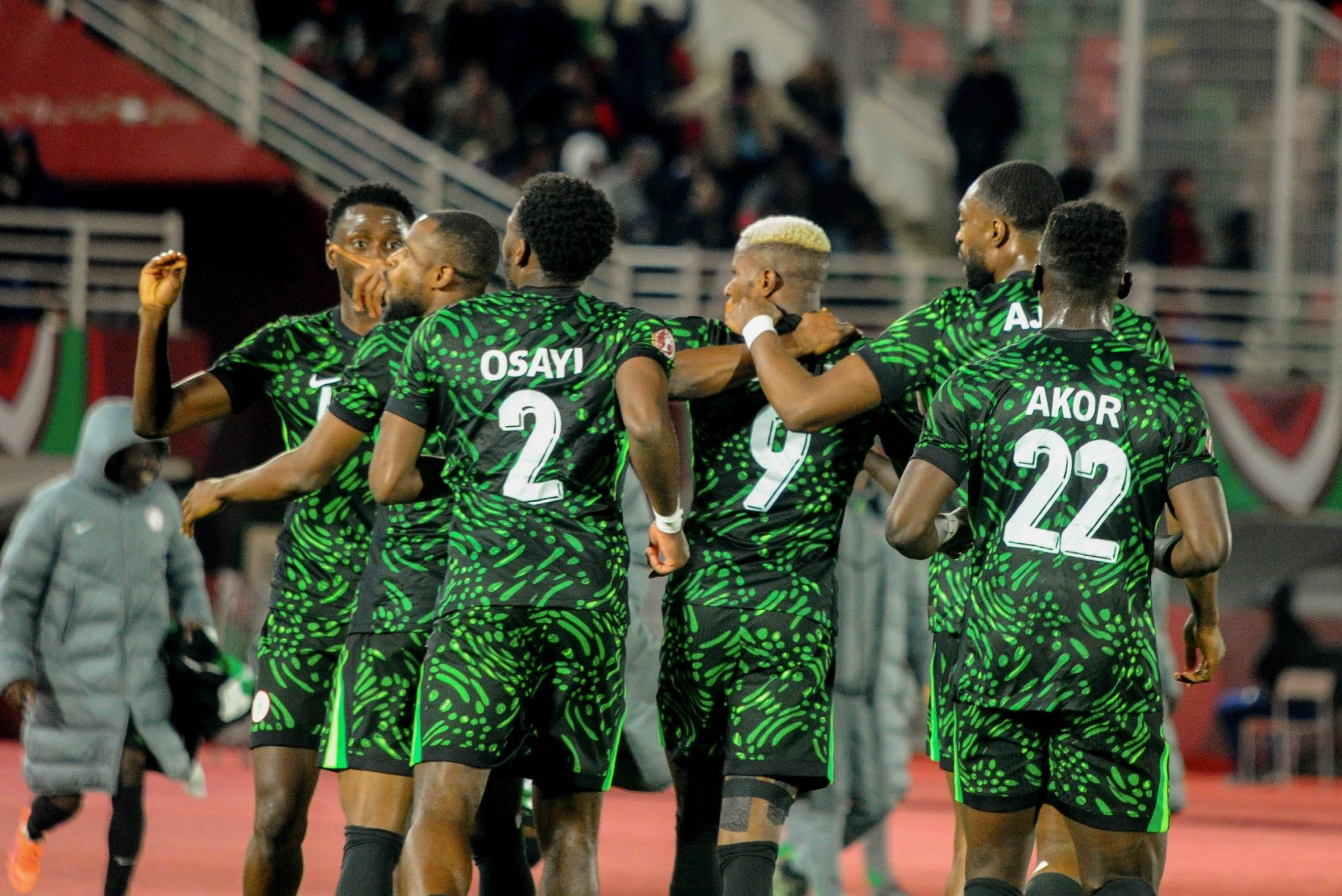 super eagles players celebrate a goal at afcon 2025