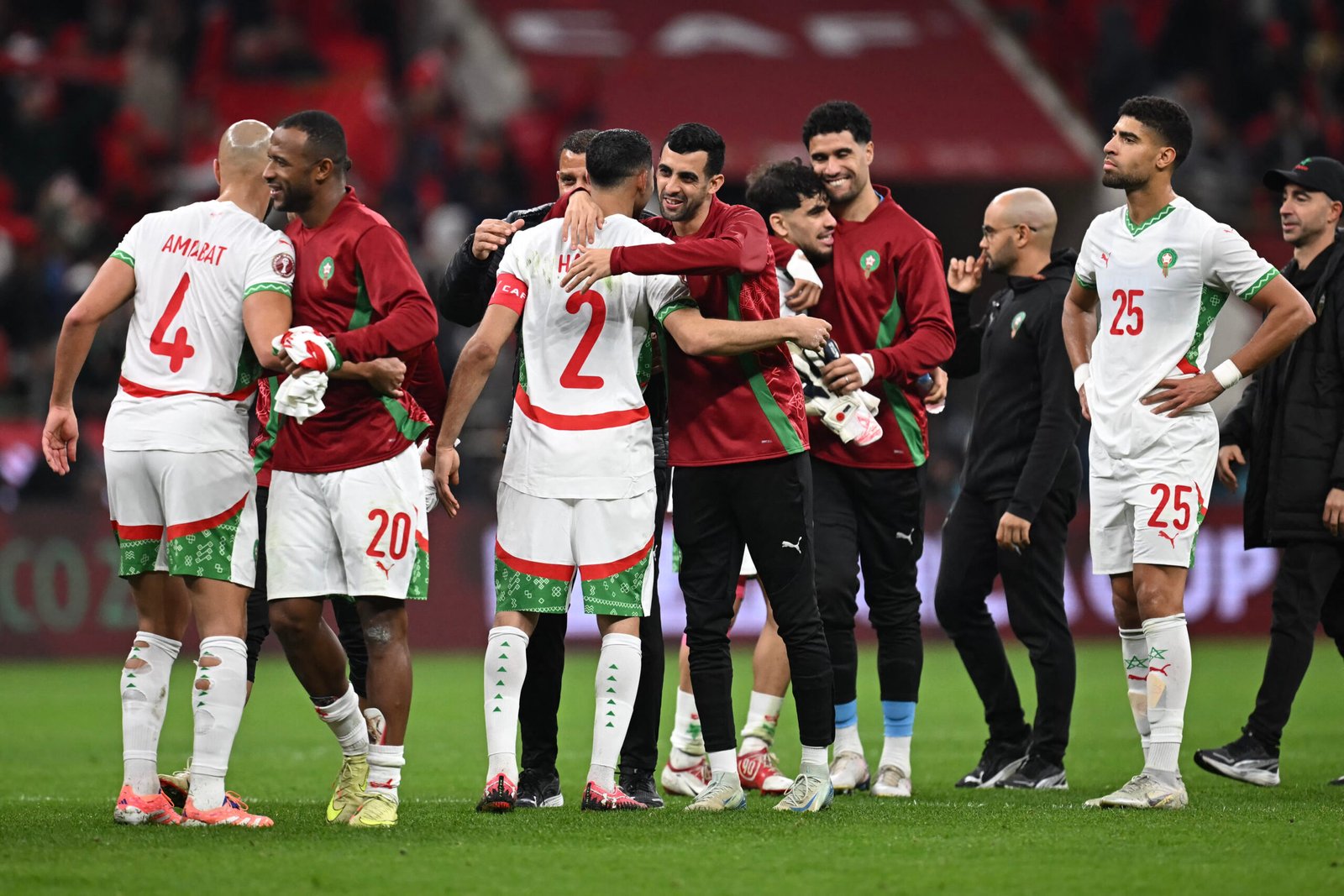 morocco players celebrate after their afcon 2025 quarterfinal win over cameroon