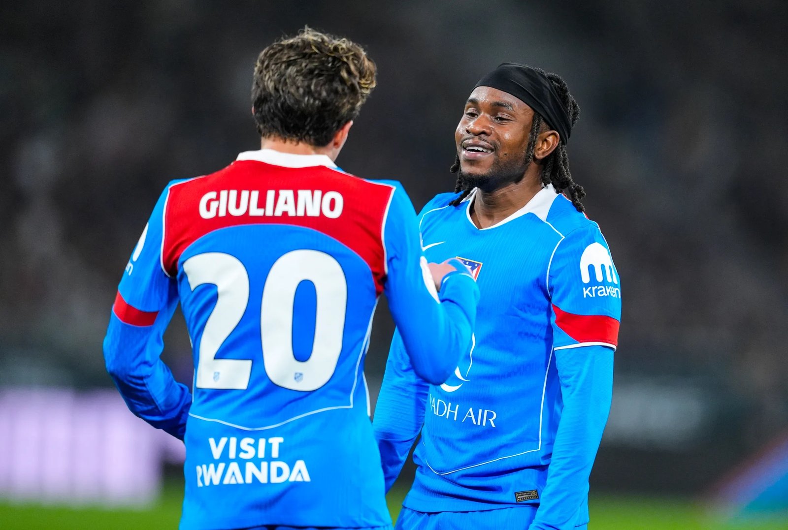 ademola lookman celebrates with giuliano simeone at atletico madrid