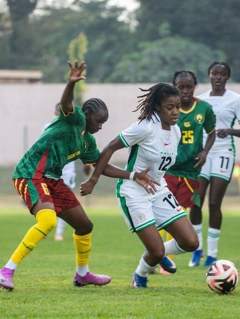 super falcons in action against cameroon