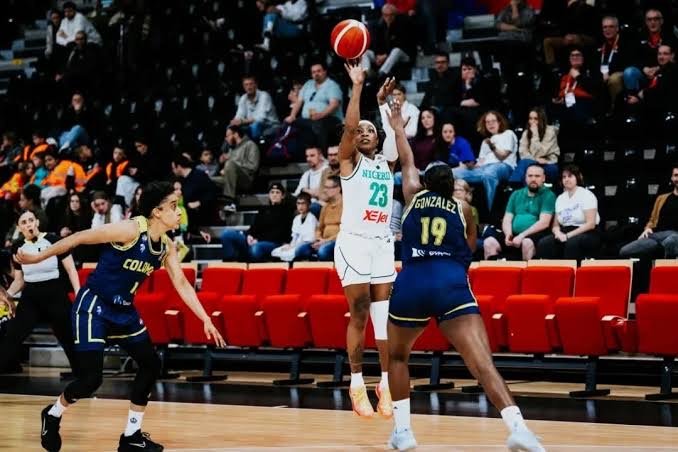 ezinne kalu of d’tigress in action at the 2026 fiba world cup qualifiers against colombia