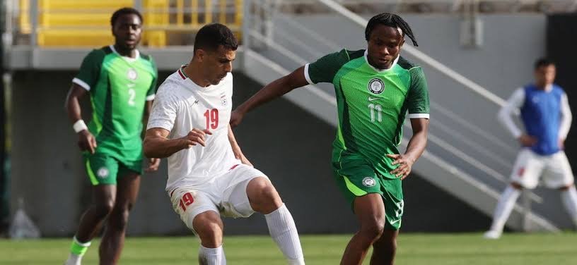 samuel chukwueze in action for nigeria during a friendly match against iran