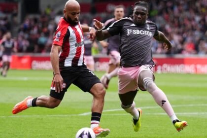 bryan mbeumo against fulham defender calvin bassey