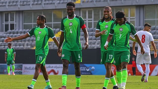 super eagles players in action during their friendly win over iran