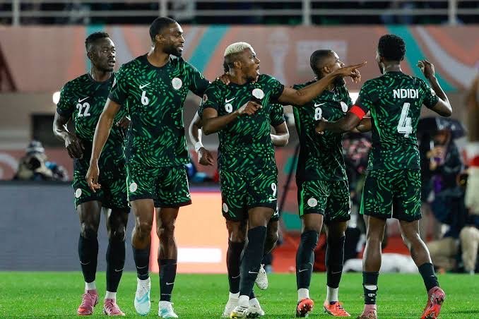 super eagles players celebrate a goal at afcon 2025
