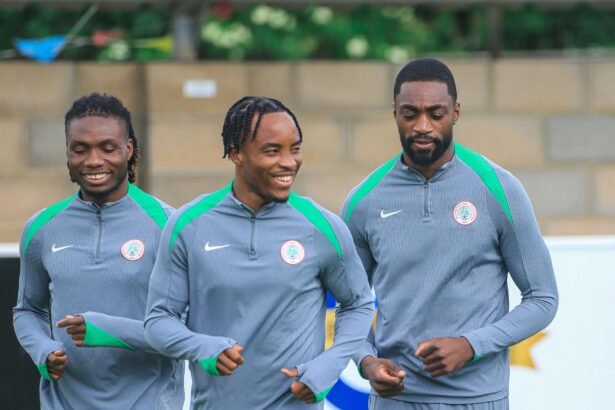 igoh ogbu, bruno onyemaechi and semi ajayi in super eagles training