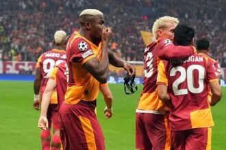 victor osimhen and teammates celebrate a goal at galatasaray