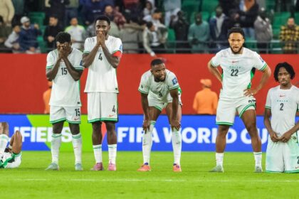 super eagles players look dejected after their defeat to dr congo in the caf playoff final