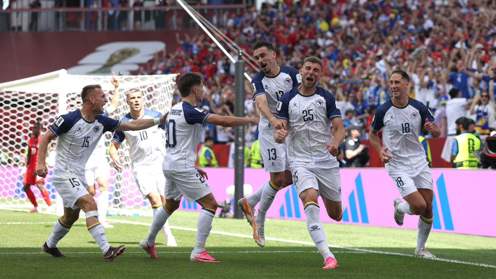 bosnia celebrate their opening goal against canada